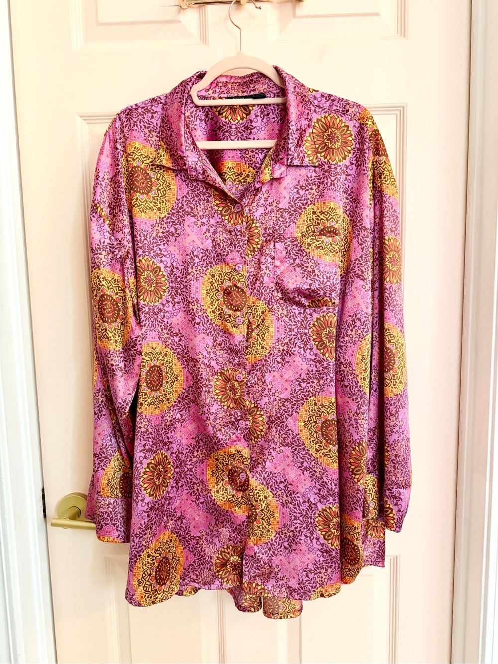 Shiny pink oversize nasty gal button up